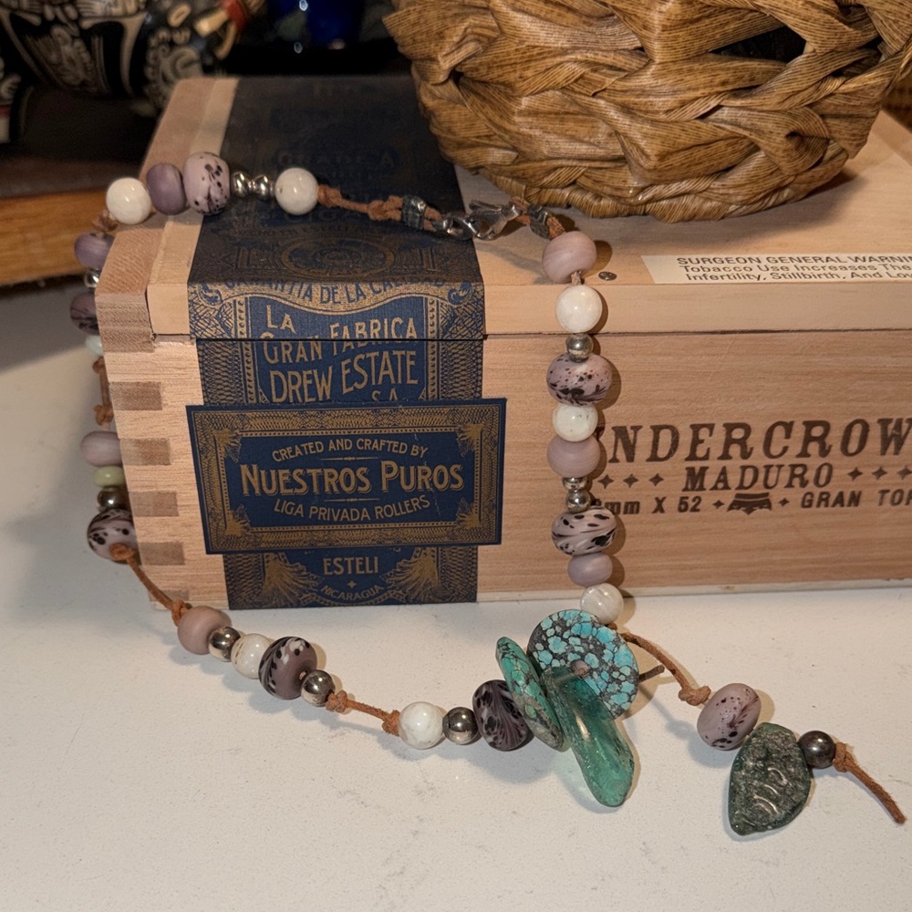 Boho Turquoise and Pink Beaded Women’s Necklace
